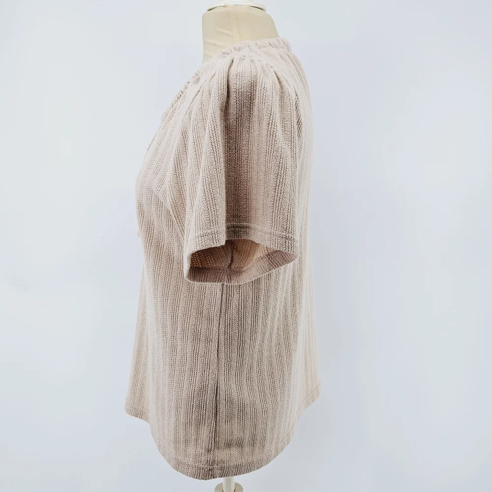 Madewell Pointelle Knit Tie Neck Top Blush Pink Puff Sleeve Small